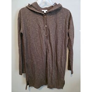 J. Jill Womens Brown Linen Blend Button Front Hooded Tunic Sz S Natural Fibers